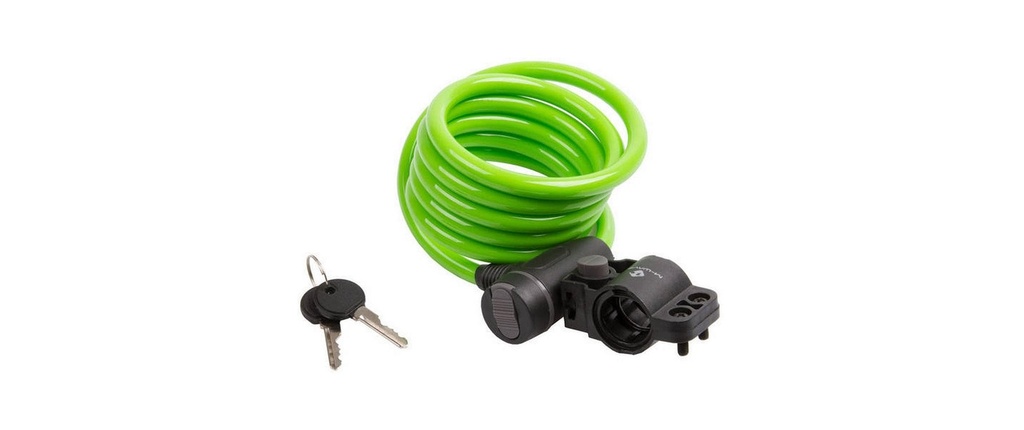 M-Wave Antivol à câble spiralé avec clip-on-holder 1800 x 10 mm, vert