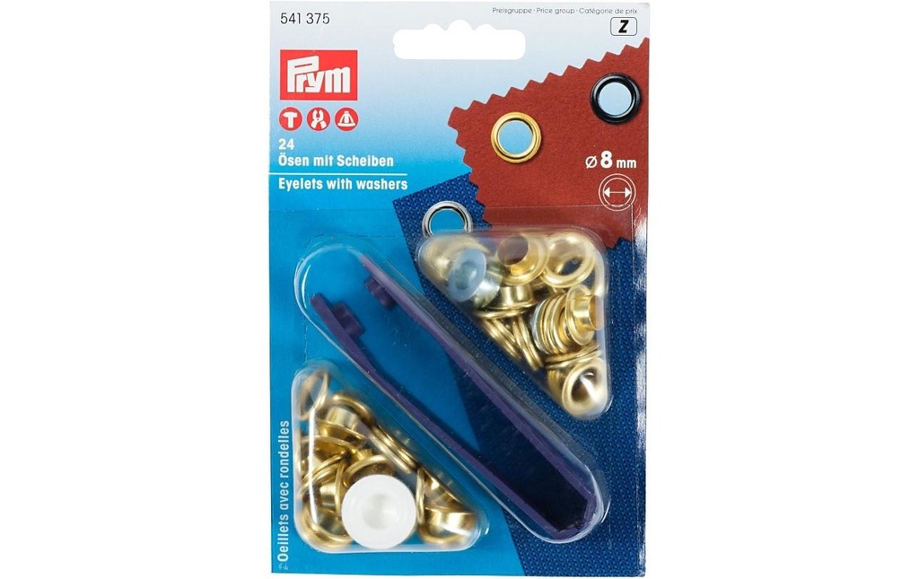 Prym Œillets + rondelles 8 mm, Or, 24 pièces