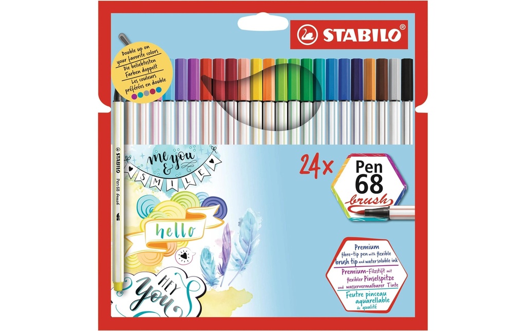 STABILO Feutres de coloriage Pen 68 brush Étui en carton de 24 pièces