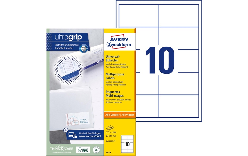 AVERY ZWECKFORM Étiquettes 97x55mm (100 pces)