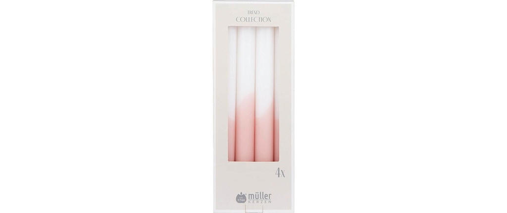 müller Kerzen Bougie droite 24.5 cm x 2.2 cm, Blanc/Rose, 4 Pièce/s