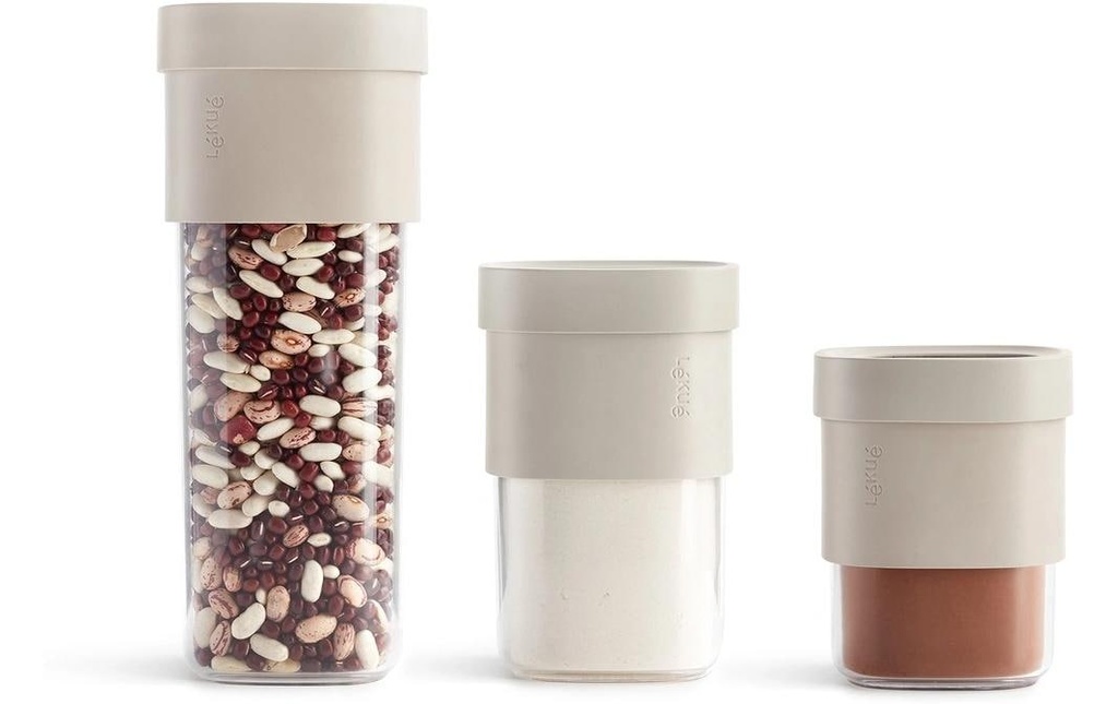 Lékué Boîte à provisions Beige, set de 3