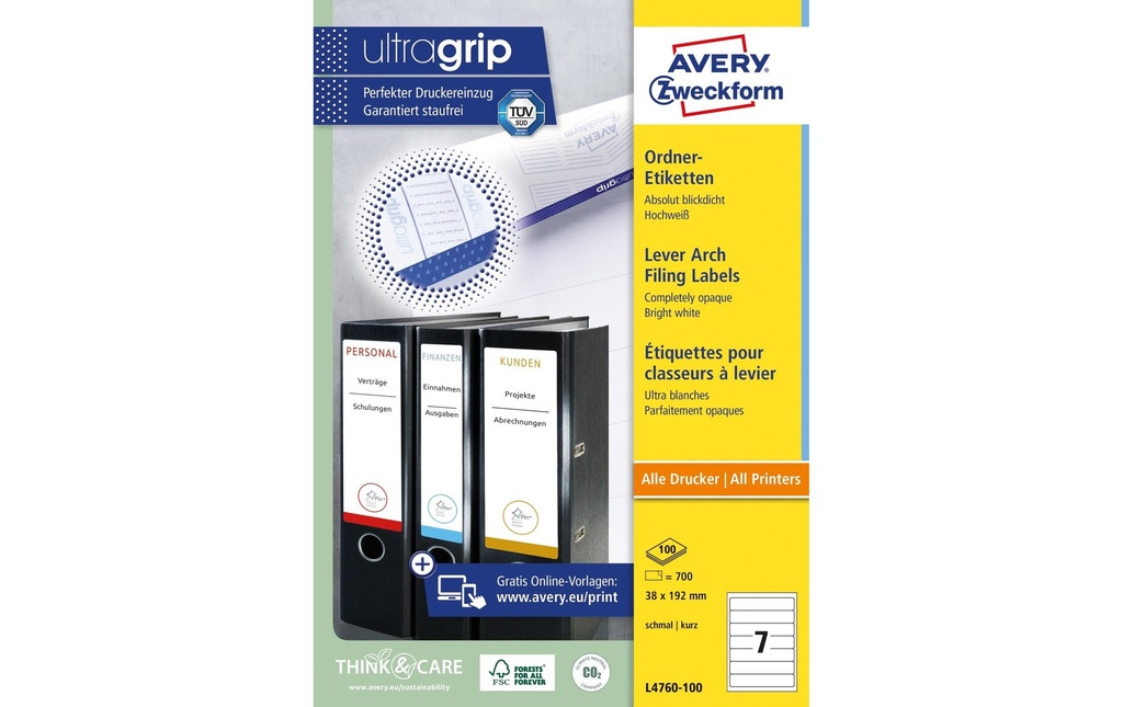 Avery Zweckform Étiquettes à classeur L4760 100 x 192 mm