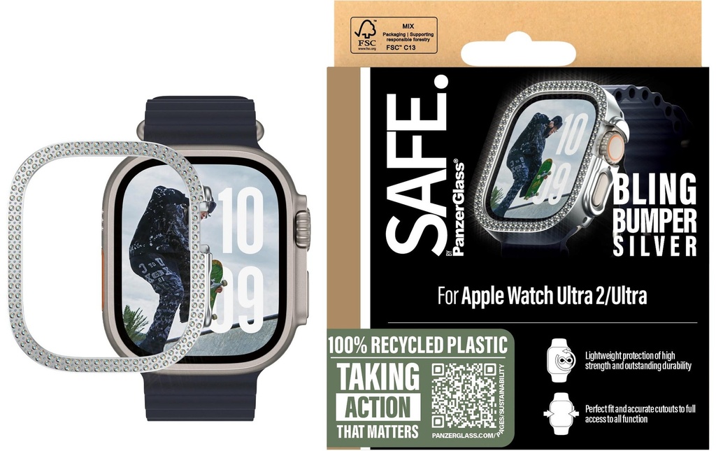 SAFE. Protection d'écran Bling Bumper Silver 46 mm