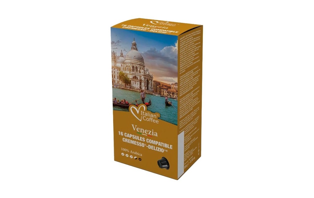 Italian Coffee Capsules de café Delizio Venezia Cremesso 16 pièce