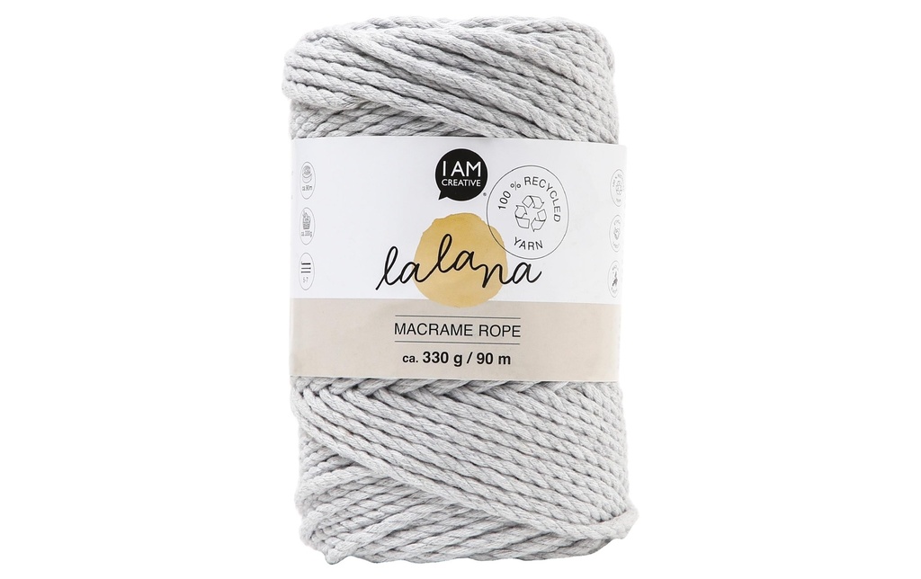 lalana Laine Corde à macramé 3 mm, 330 g, Gris clair