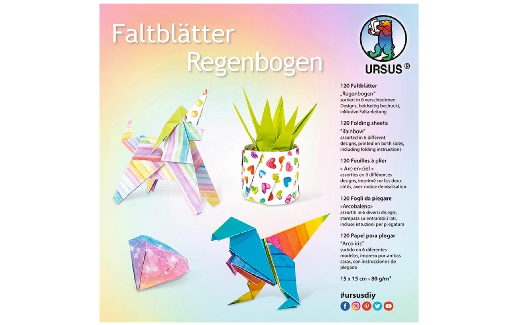 URSUS Feuilles origami Arc-en-ciel 120 feuilles