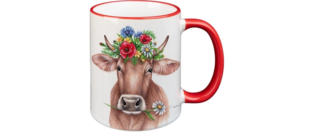 creanorm Tasse vache à fleurs 330 ml, 1 Pièce/s, Rouge/Blanc
