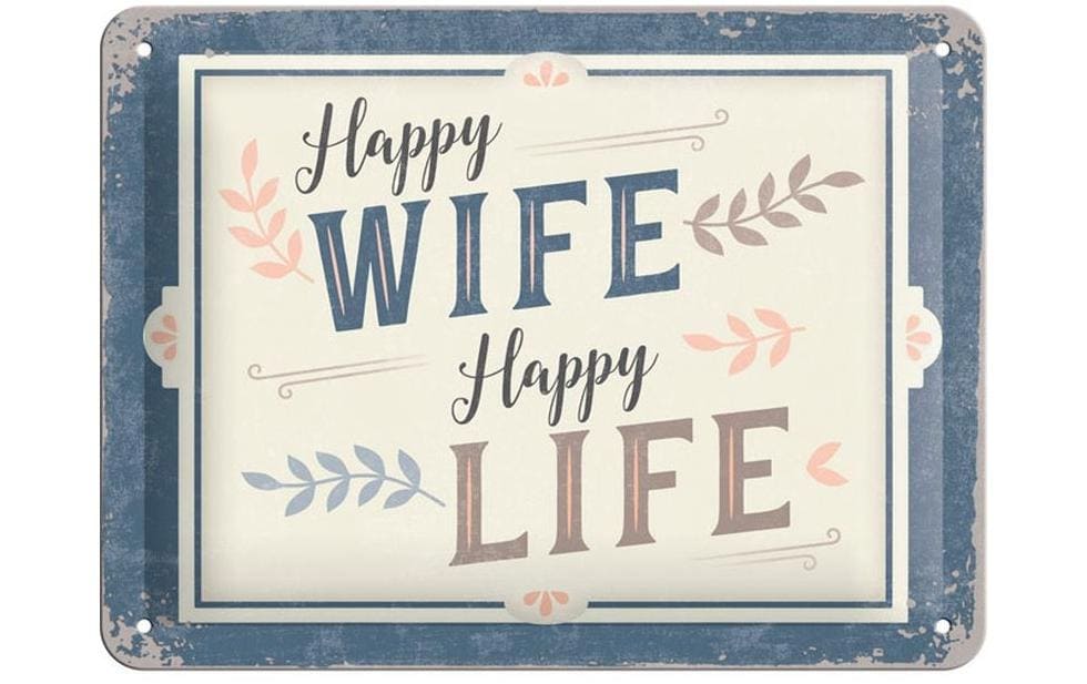 Nostalgic Art Plaque Happy Wife Happy Life 15 x 20 cm, métal