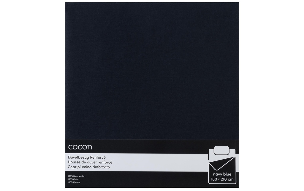 COCON Housse de duvet Renforcé 160 x 210 cm, Bleu marine