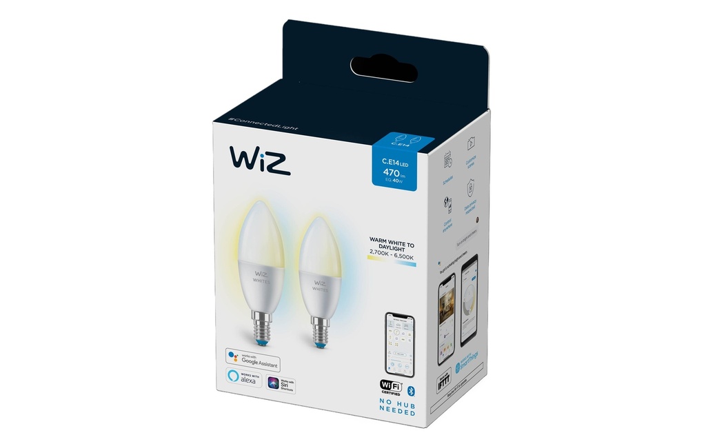 WiZ Ampoules 4.9W (40W) E14 C37 Tunable White pack de deux