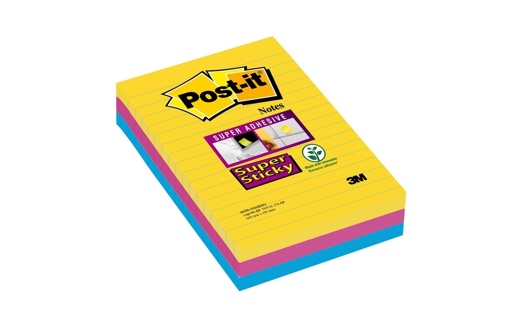 Post-it Fiche de bloc-notes Post-it Super Sticky  10.1 cm x 15.2 cm
