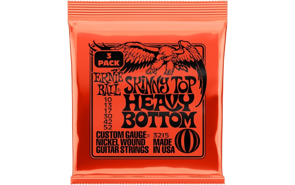 Ernie Ball Cordes de guitare 3215 Skinny Top Heavy BS – 10-52, paquet de 3