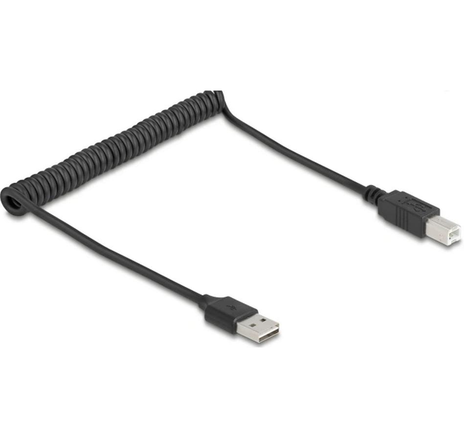 Delock Câble spiralé USB 2.0 USB-A - USB-B 0.8 m