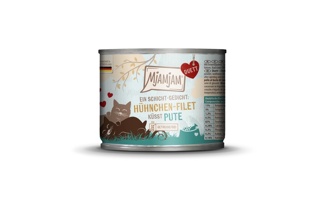 Mjamjam Alimentation humide Duo poulet-filet embrasse dinde, 190 g
