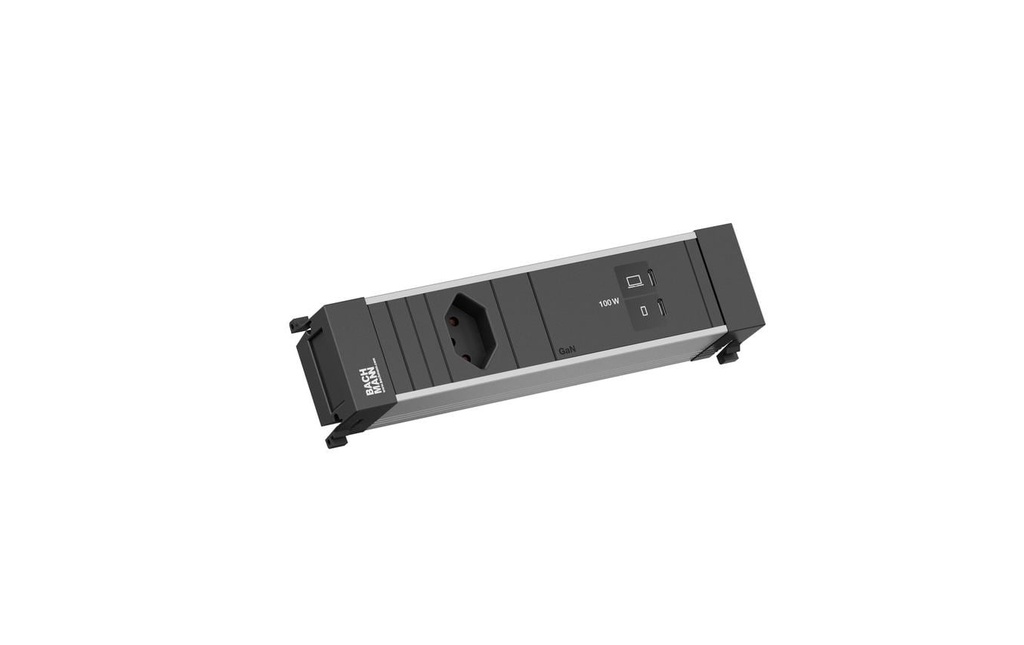 Bachmann Bloc multiprises d’encastrement POWER FRAME S 1xT13 1xUSB C/C 100W 0.2m