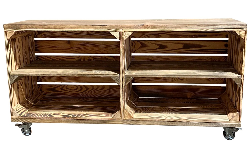 Holz Zollhaus Étagère sur roulettes vintage, brun flambé, 100 x 50 cm