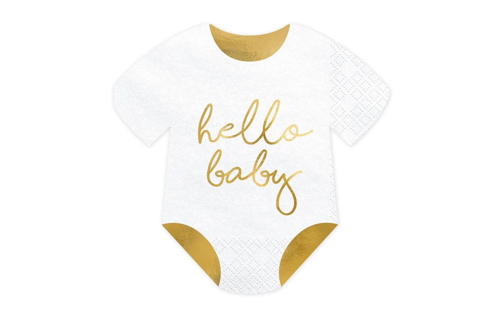 Partydeco Serviettes en papier Hello Baby grenouillère 20 Pièce/sblanc/or