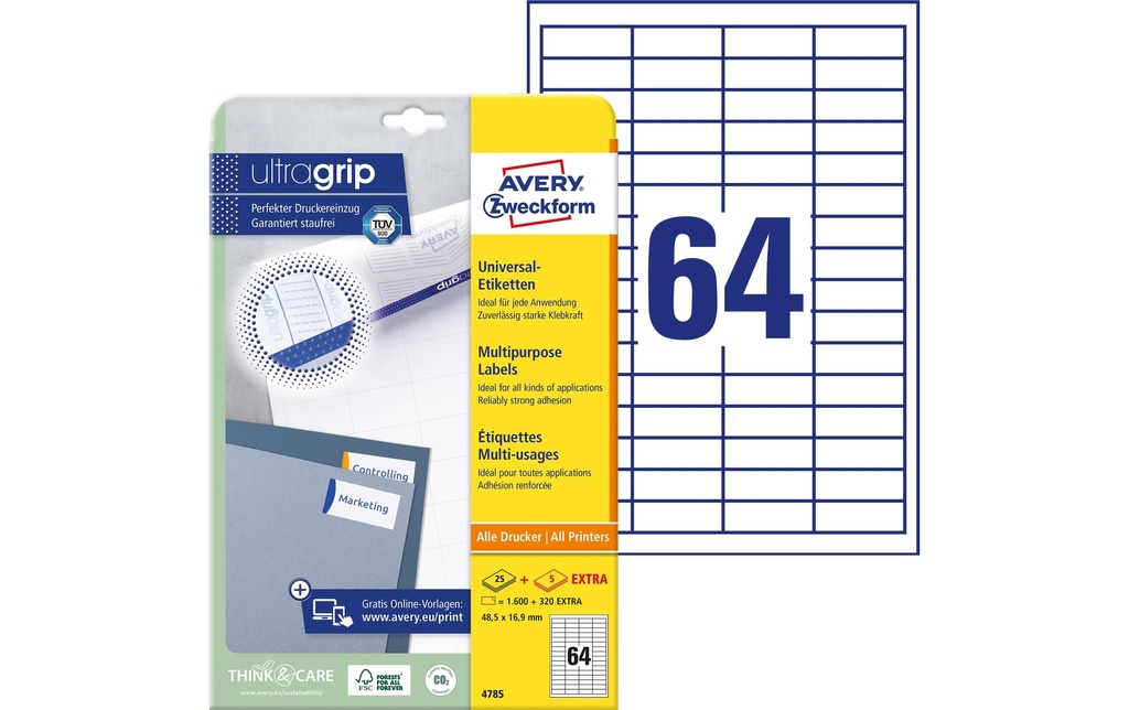 Avery Zweckform Étiquettes universelles 4785, 48.5 x 16.9 mm, 30 feuille
