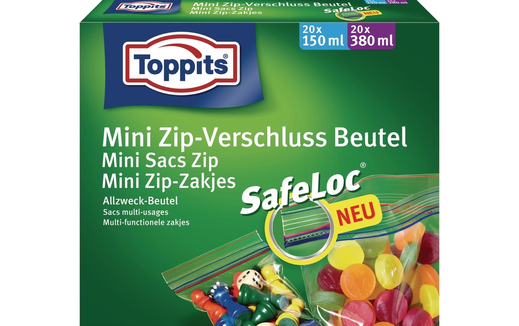 Toppits Sacs de congélation Mini fermeture à glissière SafeLoc 40 pièces