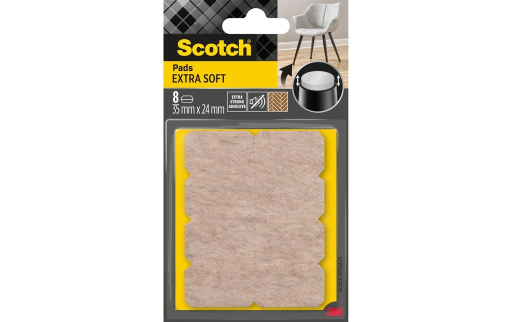 Scotch Patins en feutre Extra-Soft, 35 mm x 24 mm, Beige, paquet de 8
