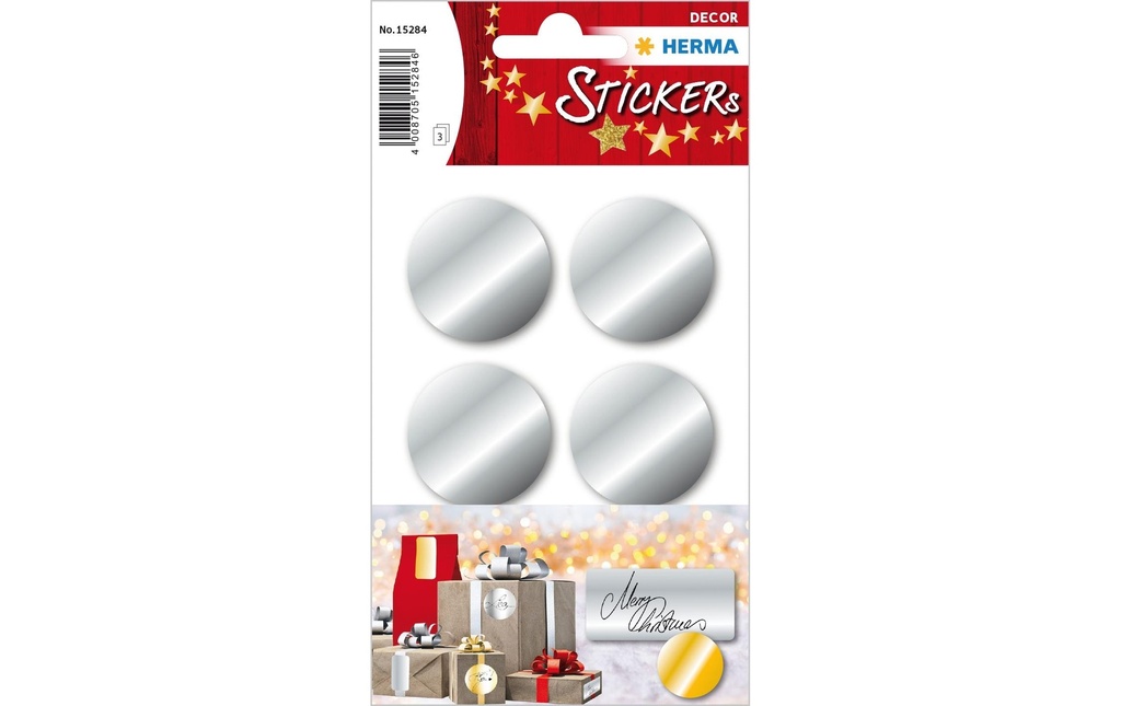 Herma Stickers Autocollants de Noël Button 3.2 cm 3 feuilles à 6 autocollants, argent