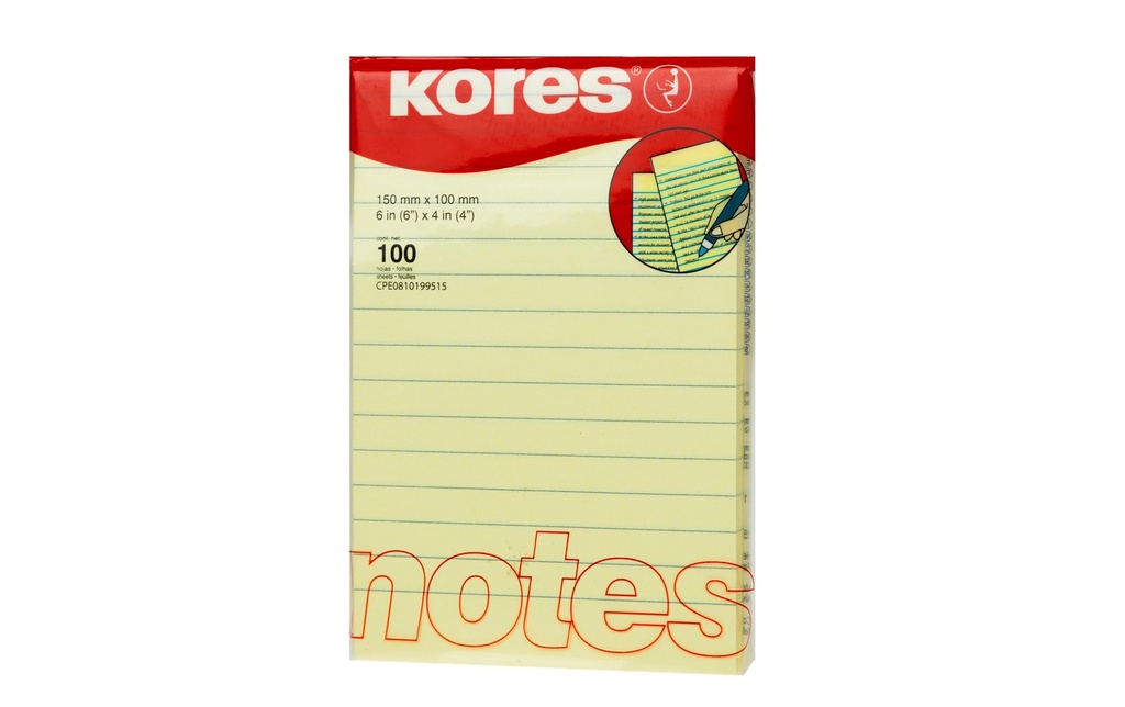 Kores Fiche de bloc-notes a statué 15 x 10 cm, Jaune clair