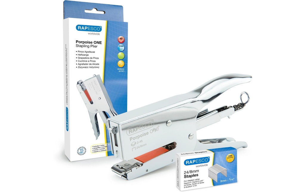 Rapesco Pince-agrafeuse Porpoise ONE Bypass 45 Page(s), Chrome