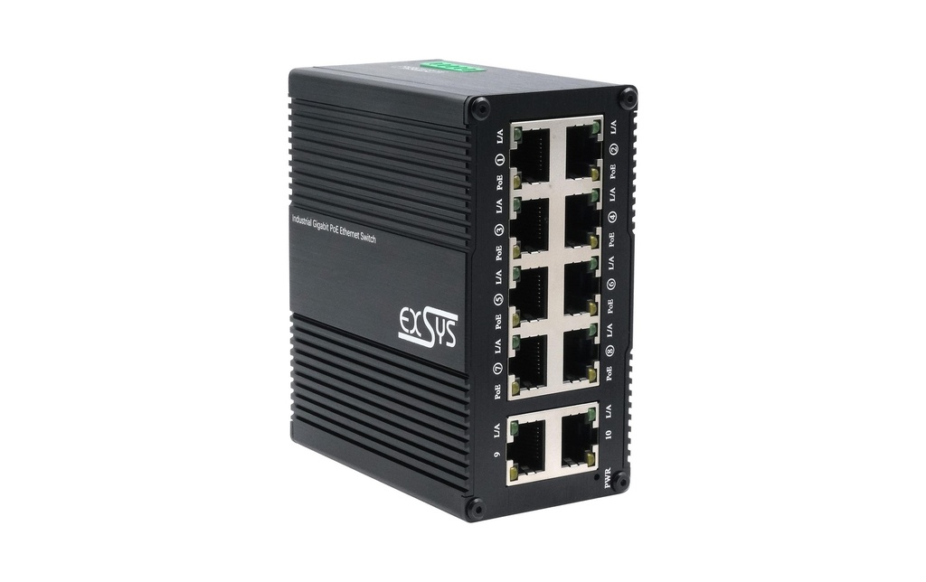 Exsys Mini switch PoE Ethernet industriel 10x 1 Gbps 10 ports