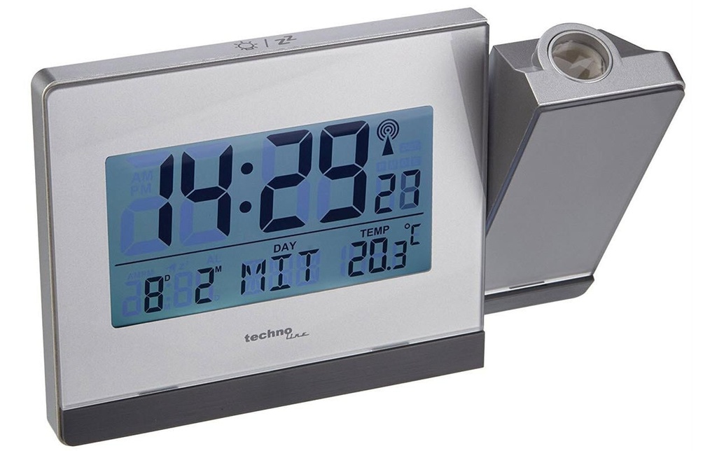 Technoline Réveil radio-piloté WT538 avec projection, argent