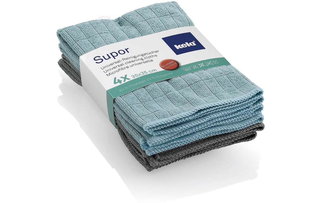 Kela Chiffon de nettoyage en microfibre Supor 4 Pièce/s, Gris/Menthe