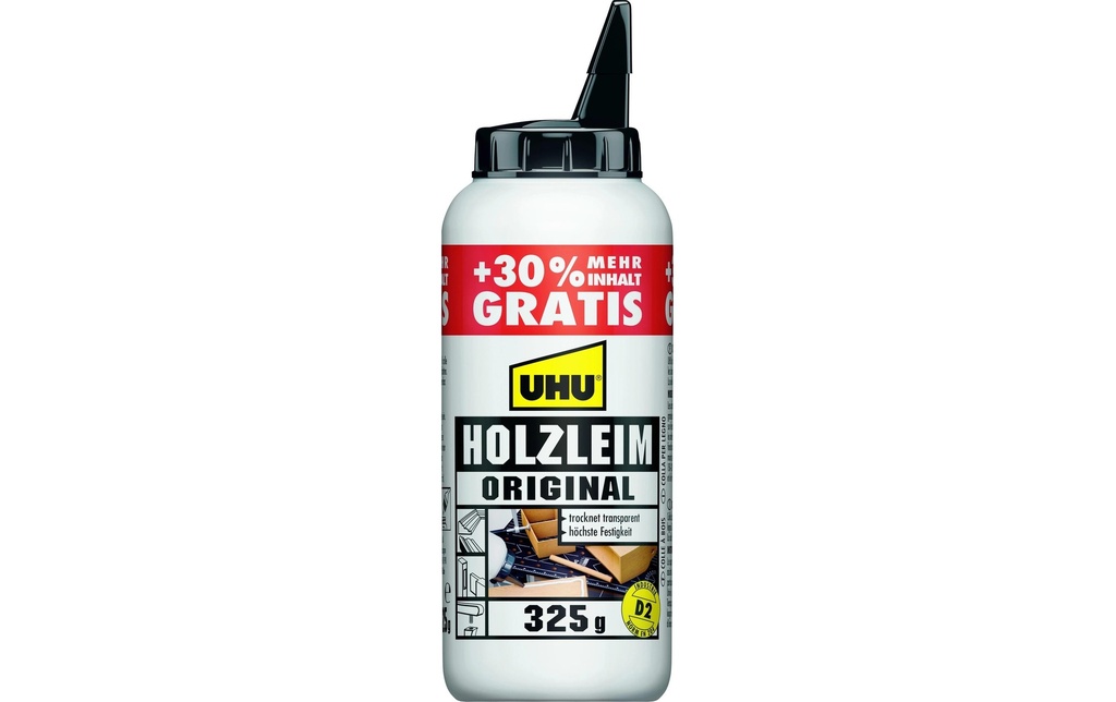 UHU Colle à bois original D2 250 ml, Blanc