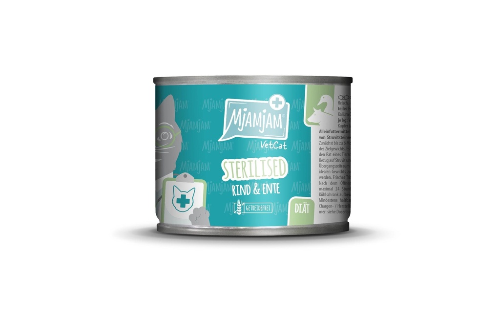 Mjamjam VetCat Nourriture humide Bœuf et canard stérilisés, 200 g