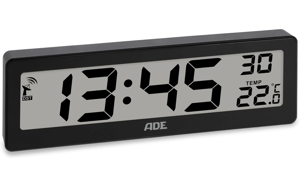ADE Horloge radiopilotée numérique DCF Noir