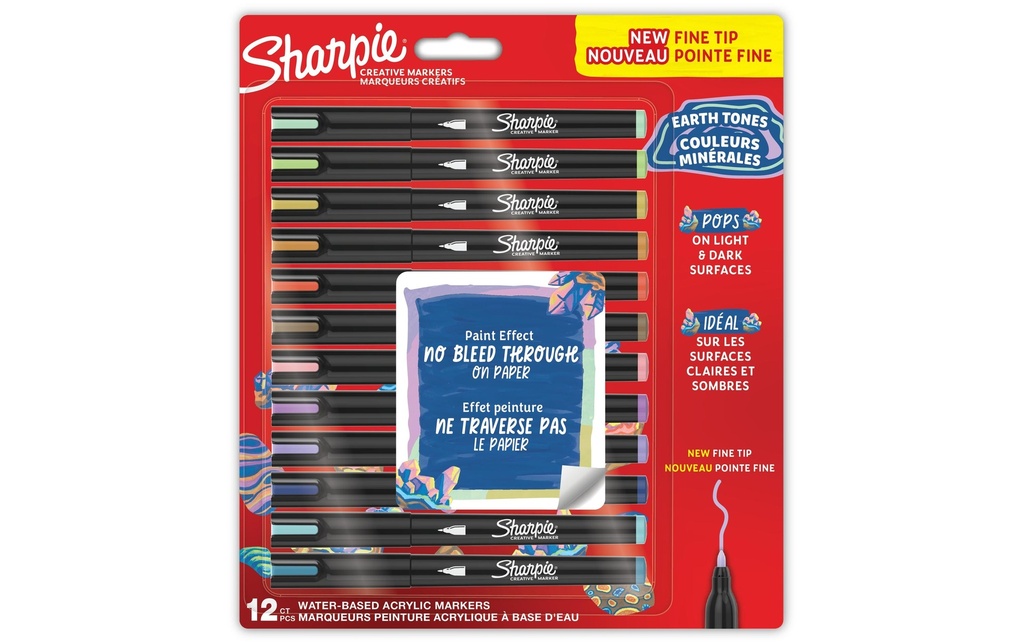 Sharpie Crayon feutre Acryl Earth Tones Fine Tip Lot de 12