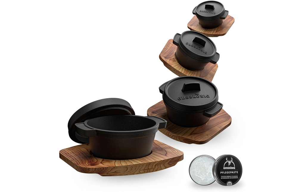 Gusskoenig Mini Dutch Oven 4 set 300 ml avec soucoupes