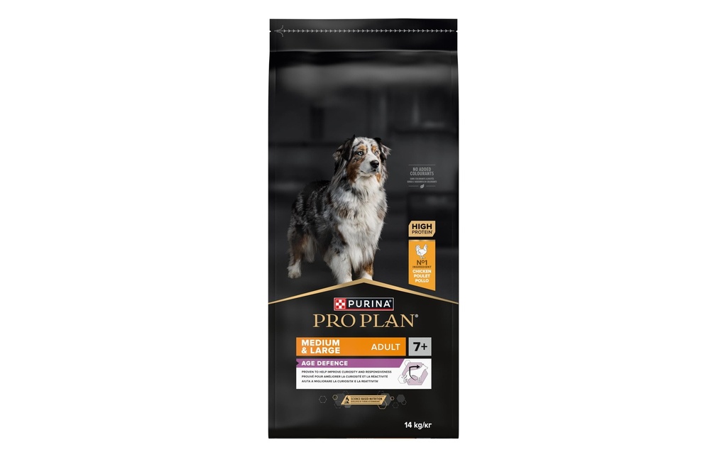 Purina Pro Plan Alimentation sèche M/L Adult 7+ Age Defense Poulet, 14 kg