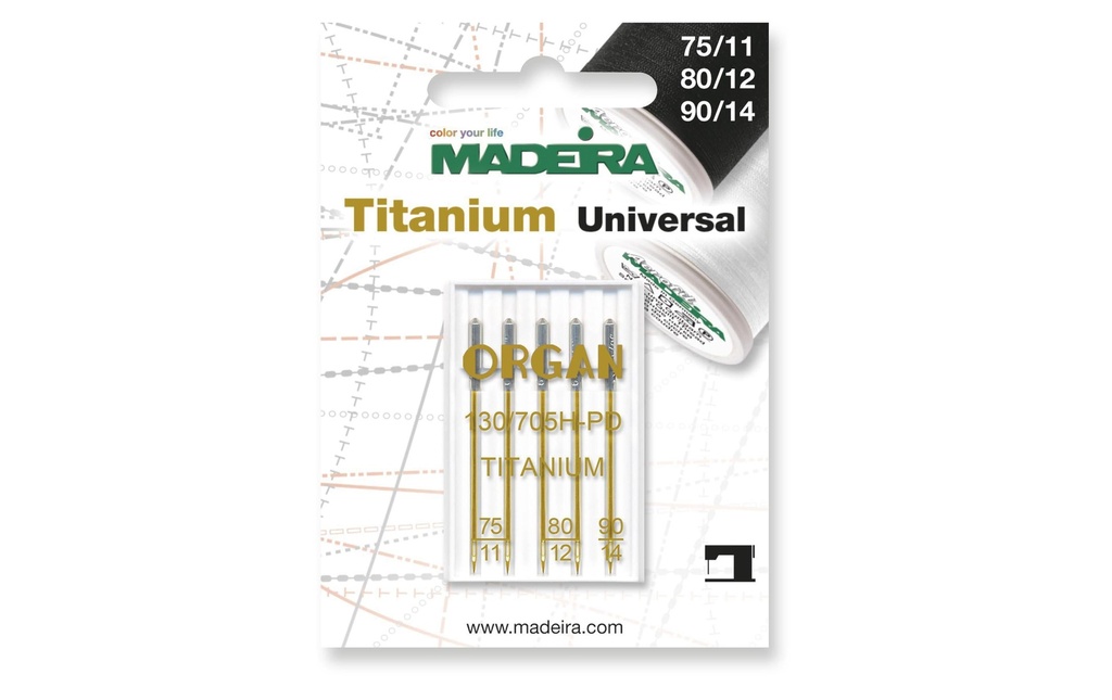 Madeira Aiguille de machine Titane 75/11 80/12 90/14 5 pièces