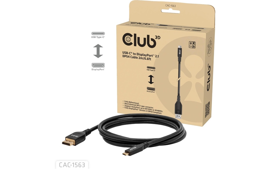 Club 3D CAC-1563 DP54 Câble bidirectionnel USB type C - DisplayPort
