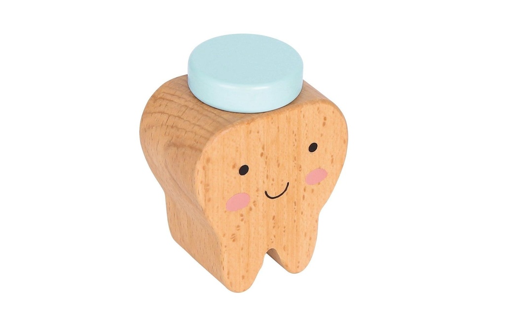 Spielba Holzspielwaren Boîte à dents de lait Dent bleu