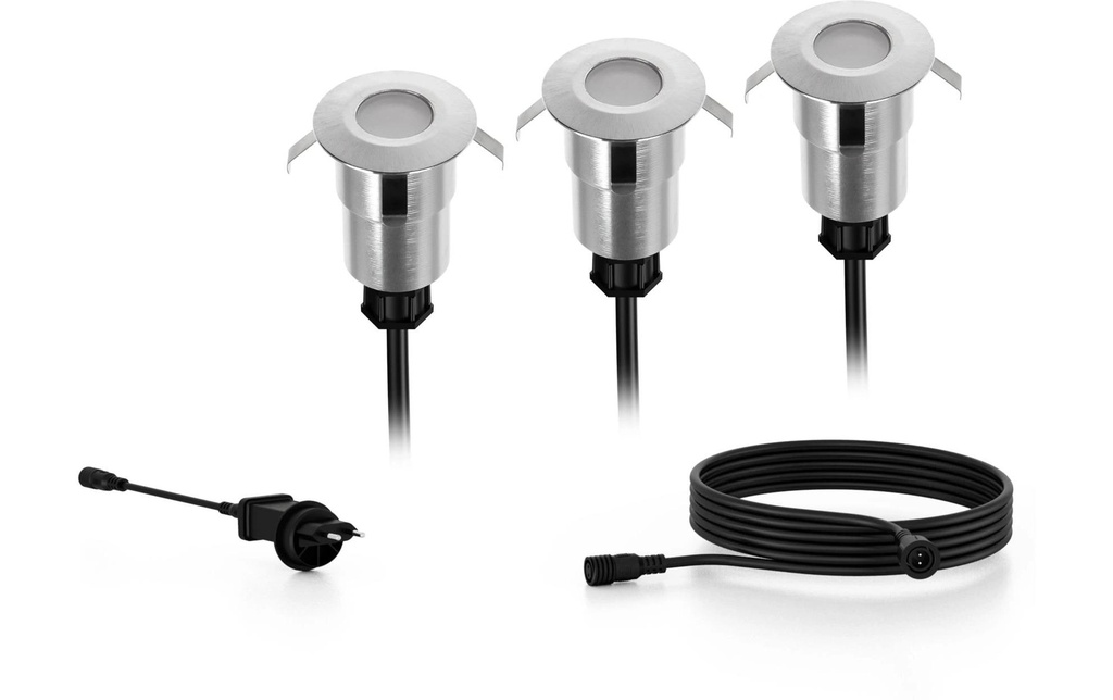 Philips Spot de sol extérieur basse tension Spore CH 3x1W, 2700K, acier inoxydable