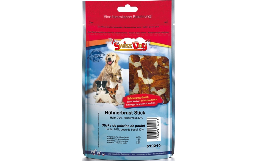 SwissDog Produit à mâcher  Poitrine de poulet Stick, 7 cm, 500 g