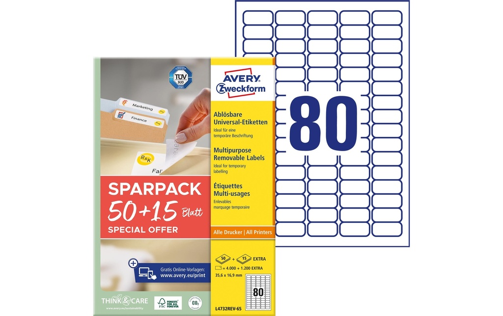 Avery Zweckform Étiquettes universelles L4732REV-65, 35.6 x 16.9 mm, 65 feuille