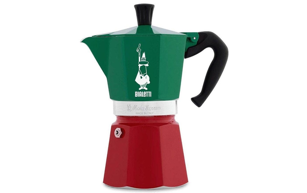 Bialetti Cafetière italienne Moka Express Italia 6 tasses, Rouge/Vert/Blanc