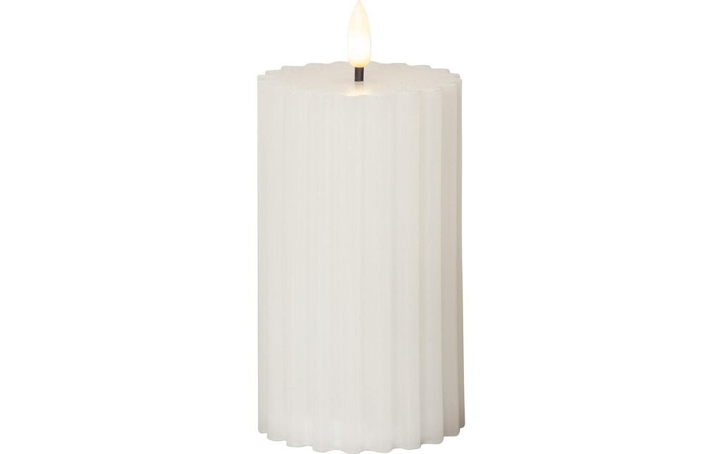 Star Trading Bougie LED Pillar Flamme Stripe, Ø 7.5 x 15 cm, blanc