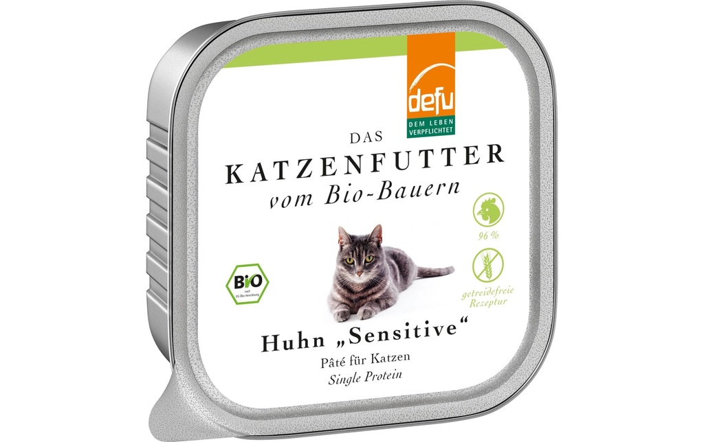 defu Alimentation humide Sensitive Pâté Bio au poulet, 100 g