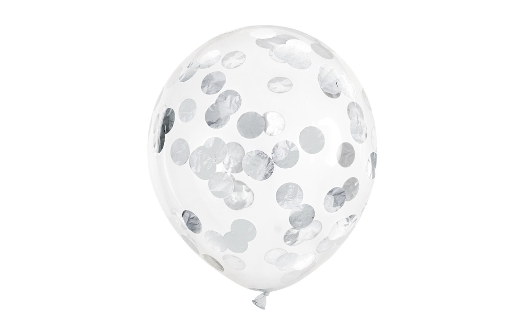Partydeco Ballon de baudruche confettis rond Ø 30 cm, transparent/argenté