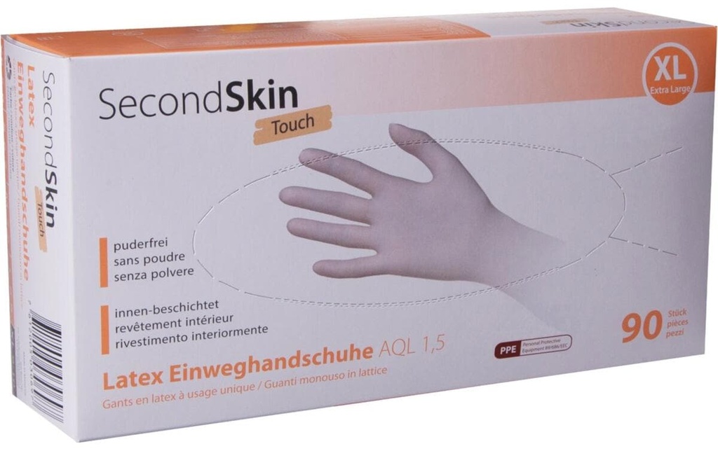 SecondSkin Gant jetable Latex Touch XL, Beige, 90 Pièce/s