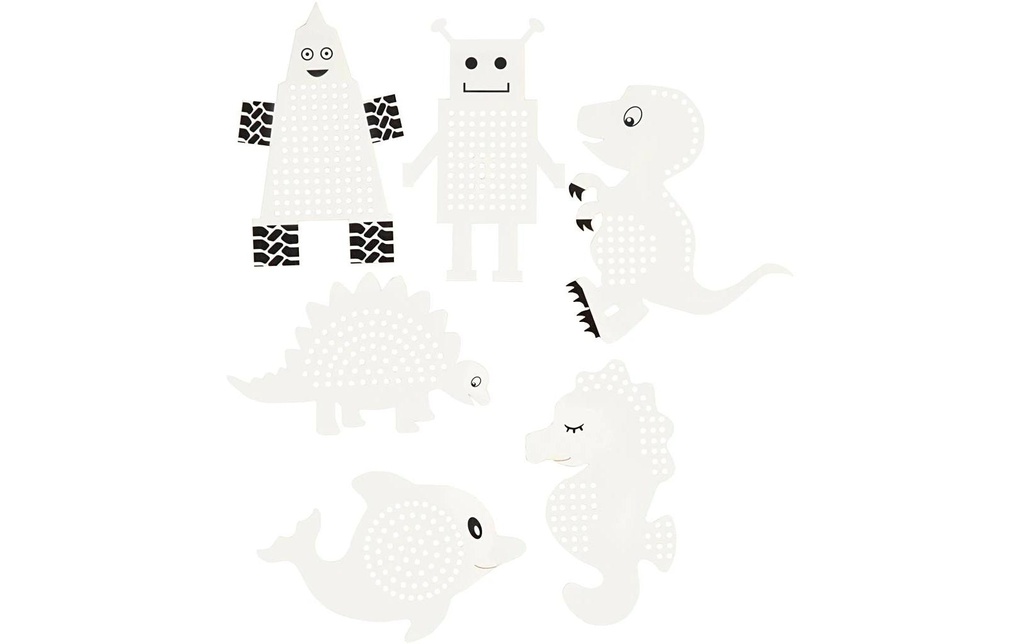 Creativ Company Carton à broder Robots & animaux 18 feuilles, blanc