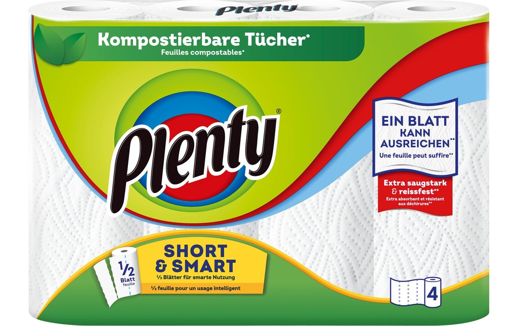Plenty Papier absorbant Short & Smart 4 rouleaux de 74 feuilles